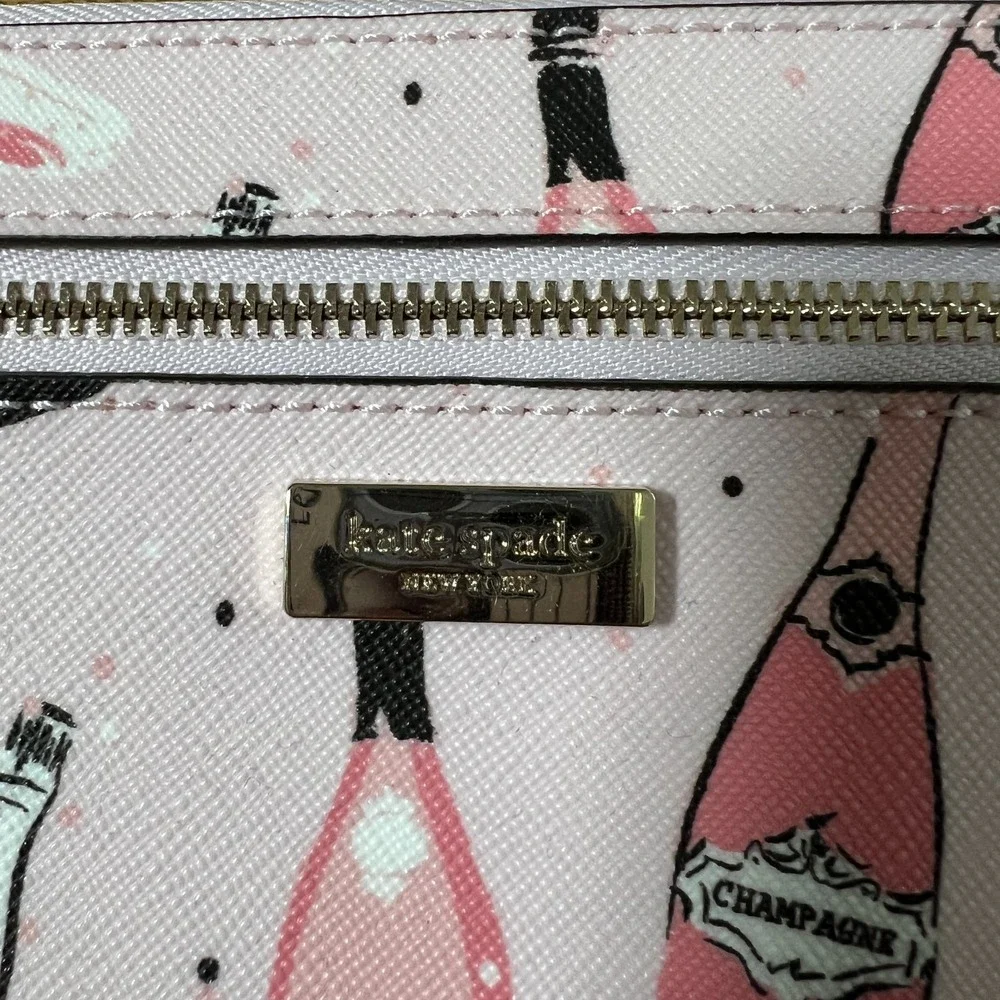 Kate‎ Spade Champagne Print Wristlet Wallet Pink Party Clutch Zip Pouch